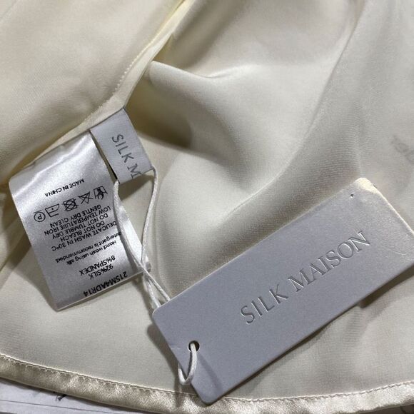 Silk Maison Washable Silk Plunging V-Neck High Slit Maxi MIDI Dress Cream XS New - Picture 12 of 15